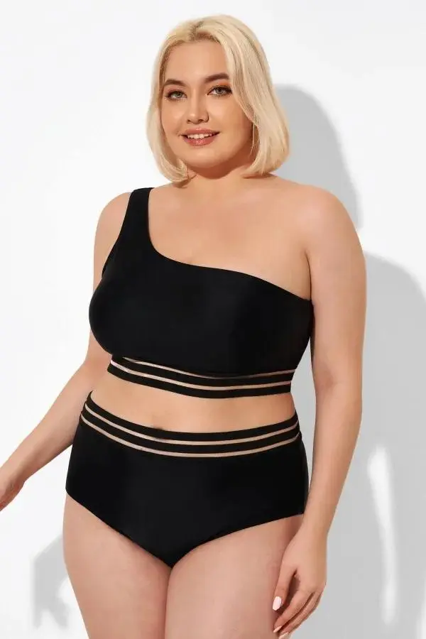 Black Mesh One Shoulder  Backless Bikini Top