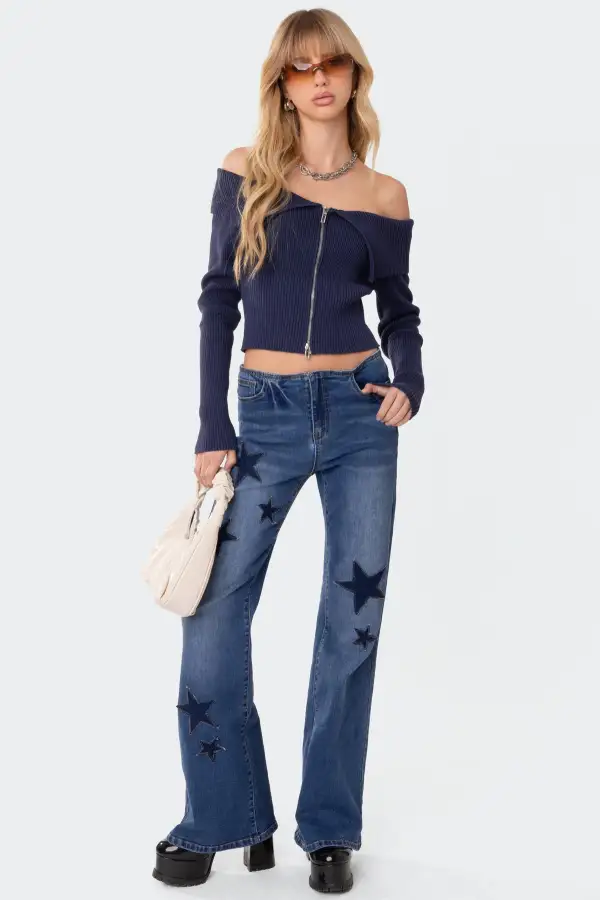 Fold Over Double Zip Knit Top