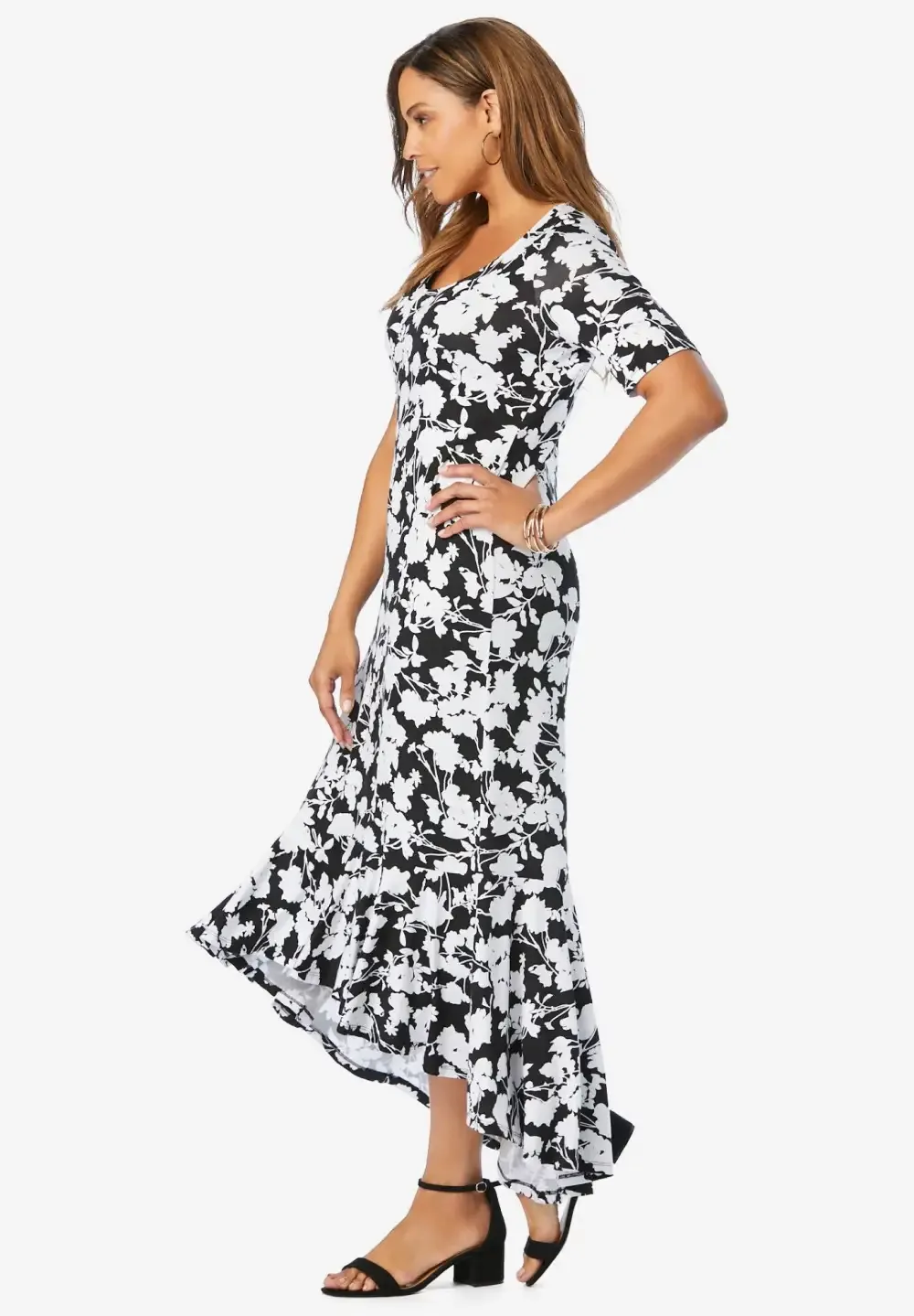 Stretch Knit Flounce Hem Maxi Dress