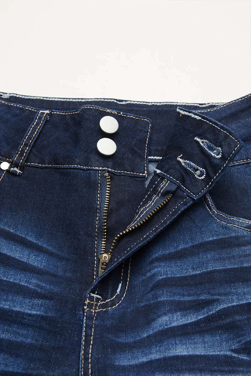 Feather Embroidery Split Hem Mid Waist Bootcut Jeans