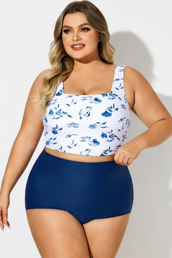 Plus Size Red Solid Square Neck Bikini Top
