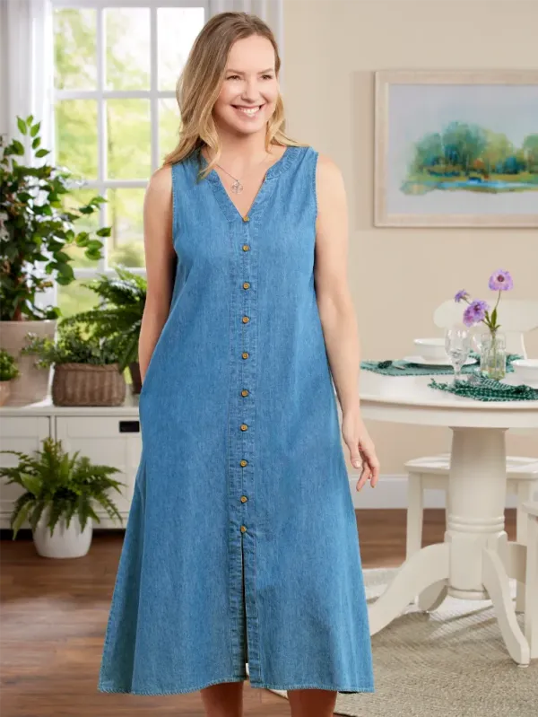 Ella Simone Sleeveless Lightweight Denim Midi Dress