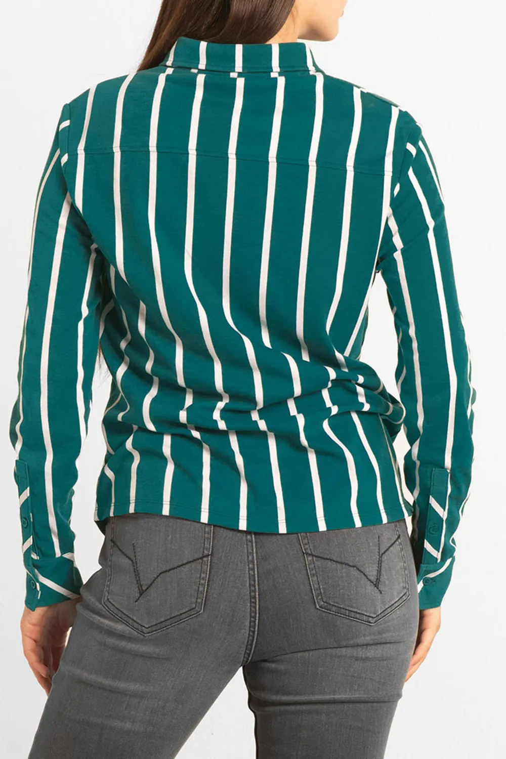 Zipper Chest Pocket Striped Fashion Ladies Shirt