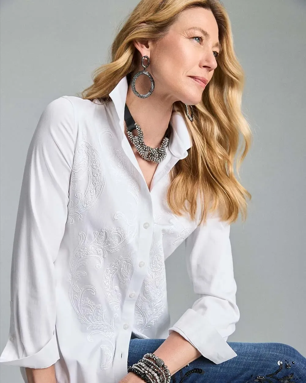 No IronTM Embroidered Sateen Stretch Tunic
