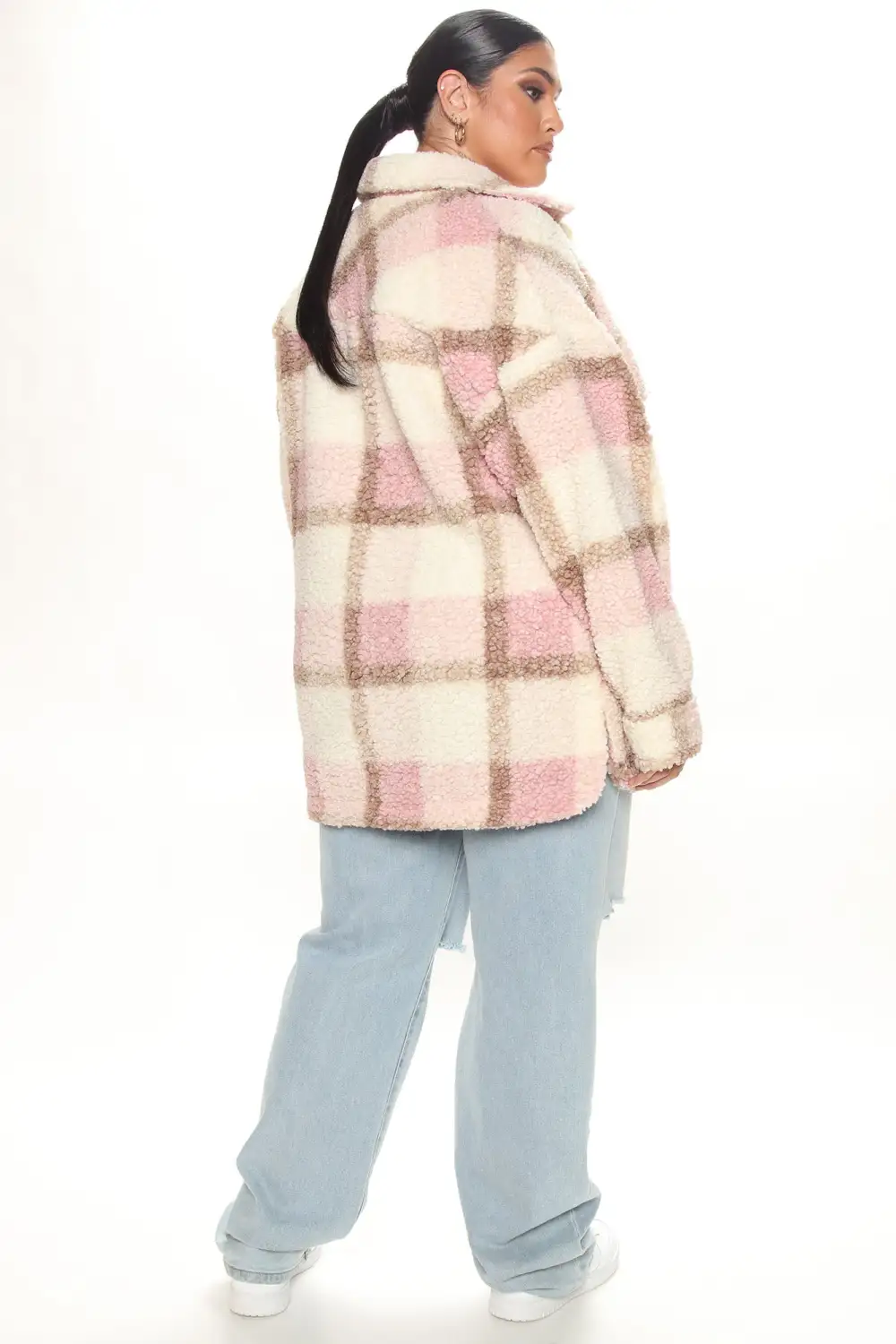 Sipping Coffee Sherpa Plaid Shacket - Mauve/combo