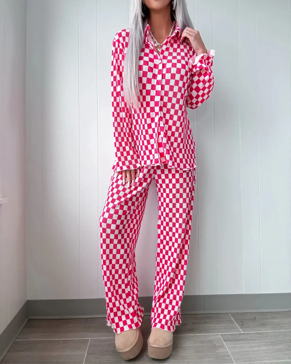 Checkered Pajama Set - Pink