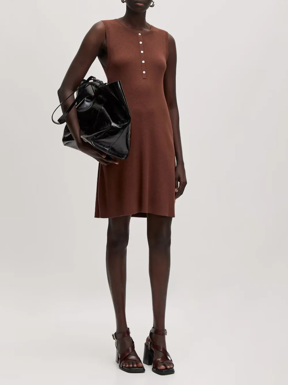 Brown Casual Style Sleeveless Dress