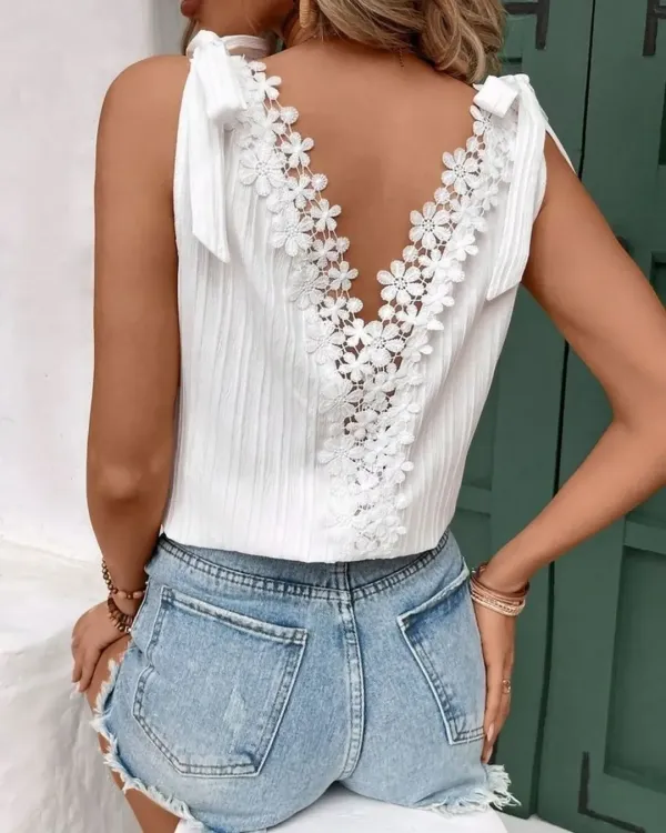 Women'S Solid Color Hollow Casual V-Neck Vest