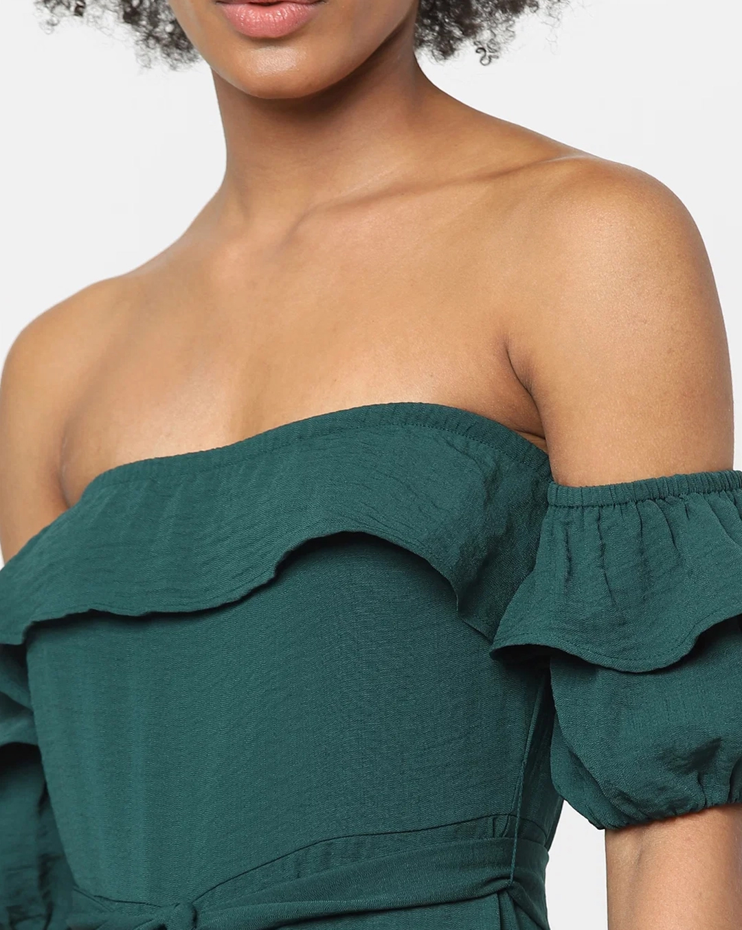 Emerald Green Off Shoulder Floral Print Jumpsuit