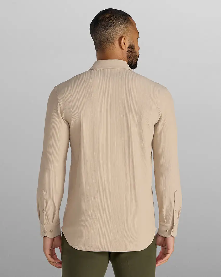 Ribbed+ Long Sleeve Button Down