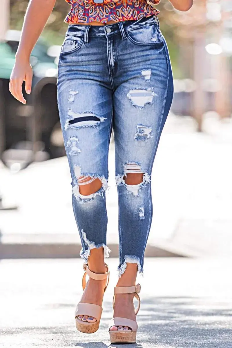 Cut Out Raw Hem High Rise Crop Jeans