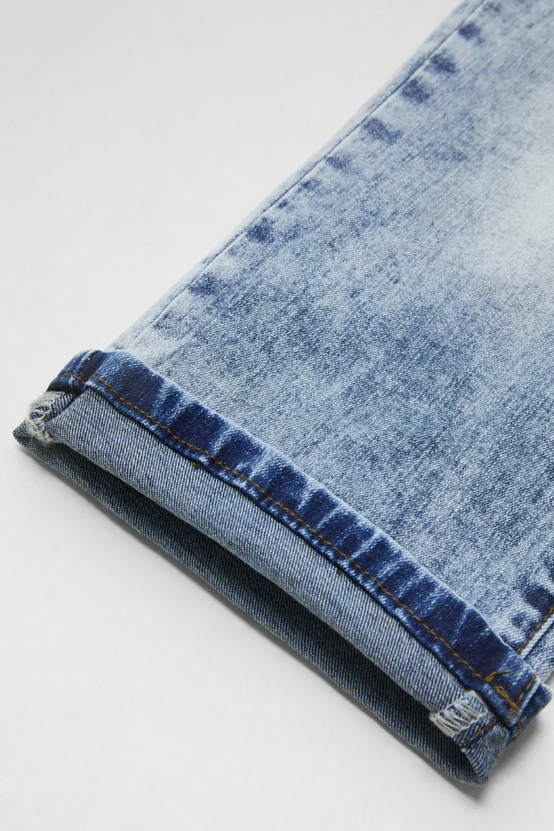 Roll Hem Wash High Stretch High Waist Capri Jeans