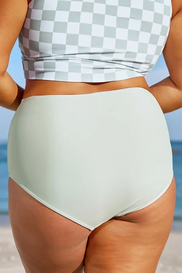 Gray Green Elegant High Waist Swim Brief