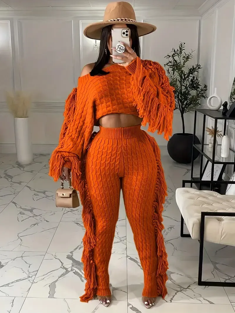 Tassel Knit Sweater Set