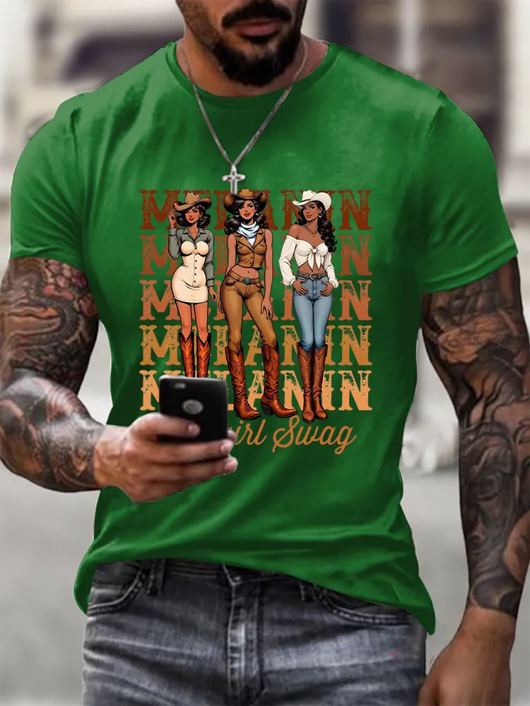 Men'S Round-Neck Short-Sleeved T-Shirt With Cowgirl Bwag Prints