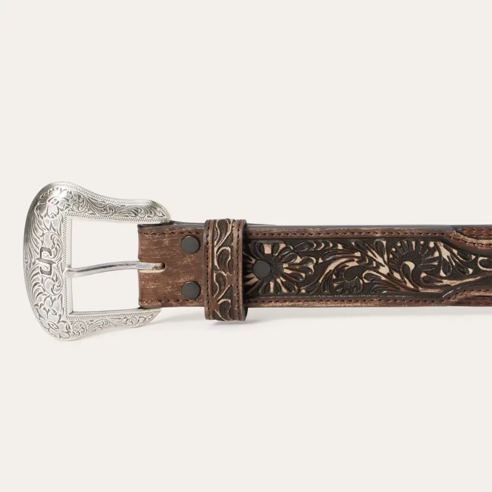 Hair-on-Hide Tooled Tab Belt