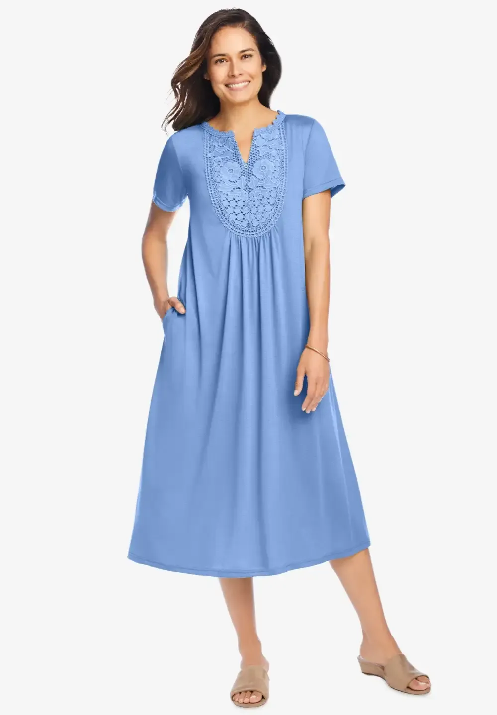 Embroidered Lace Bib Knit Dress