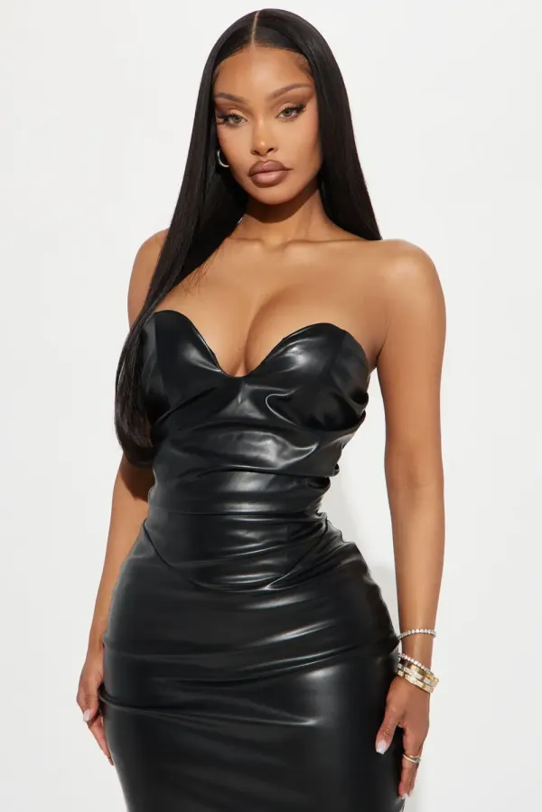 Joan Faux Leather Maxi Dress - Black