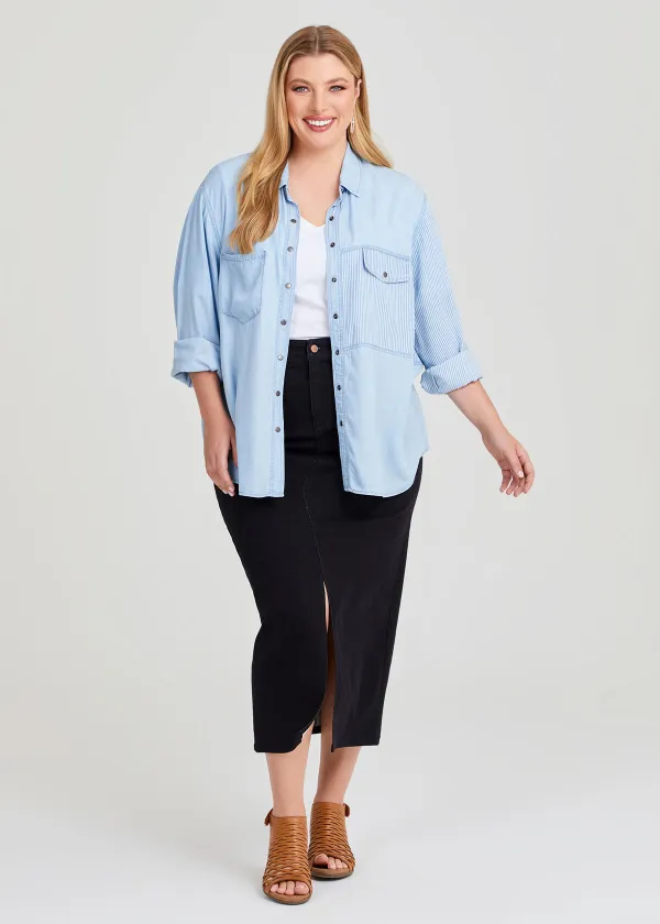 Cotton Blend Denim Maxi Skirt