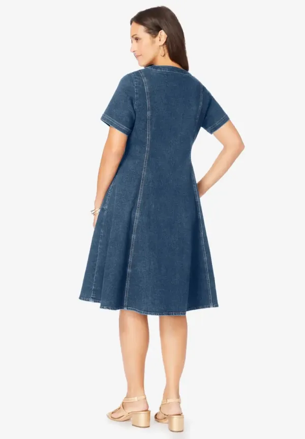 Button Front Denim Dress