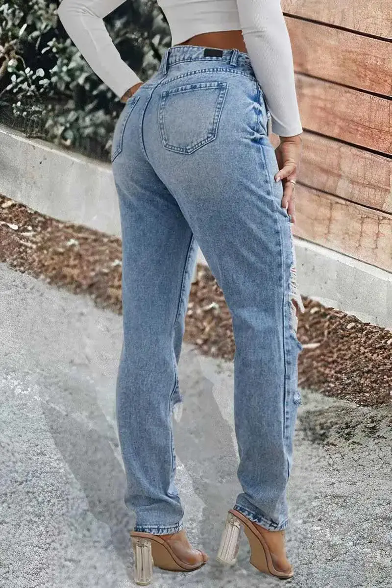 Cut Out Slant Pocket Low Waist Straight Leg Jeans