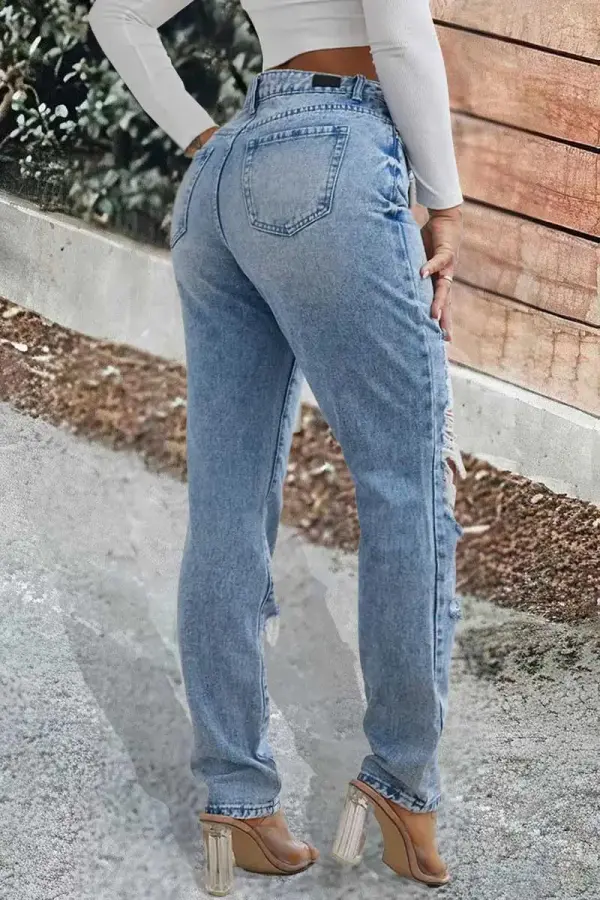 Cut Out Slant Pocket Low Waist Straight Leg Jeans