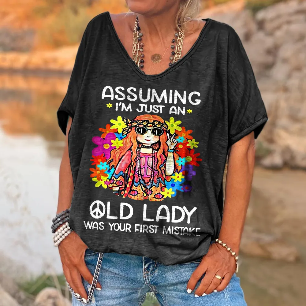 Custompupshirt Women's Funny Assuming I'm Just An Old Lady Was Your First Mistake Hippie Casual Shirts