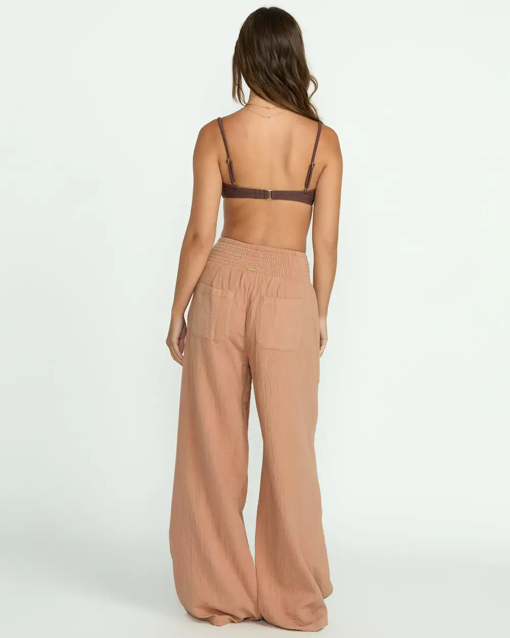 New Waves Gauze Elastic Waist Pants - Rose Brown