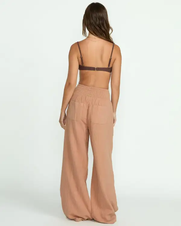New Waves Gauze Elastic Waist Pants - Rose Brown