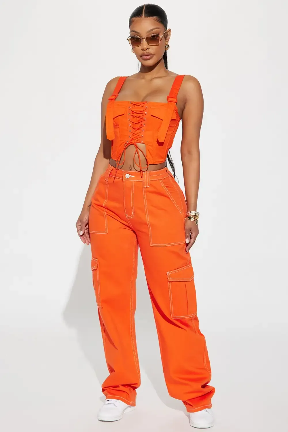 Give Me A Break Cargo Carpenter Jeans - Orange