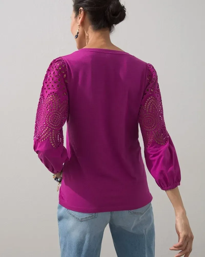 Touch of Cool Eyelet Sleeve Tee Alabaster