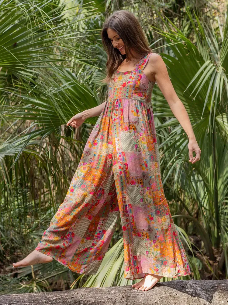 Women's Casual Floral Print Cotton And Linen Jumpsuit