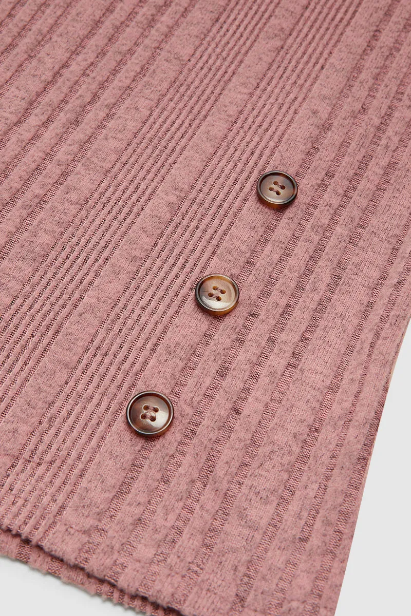 Solid Rib-Knit Decorative Button Short Dolman Sleeve T-Shirt