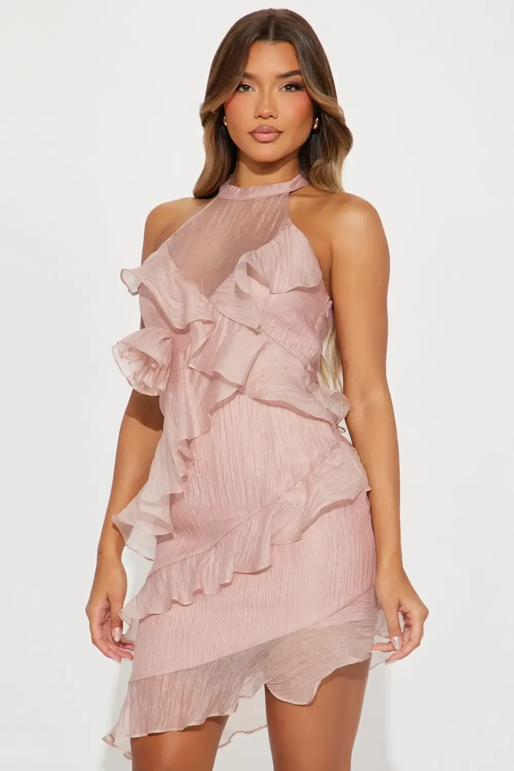 Adore Chiffon Mini Dress - Nude