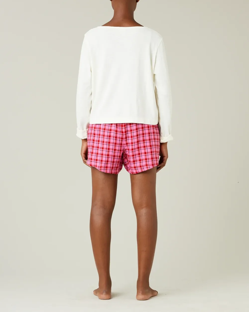 BED SHORTS PINK & RED CHECK LINEN