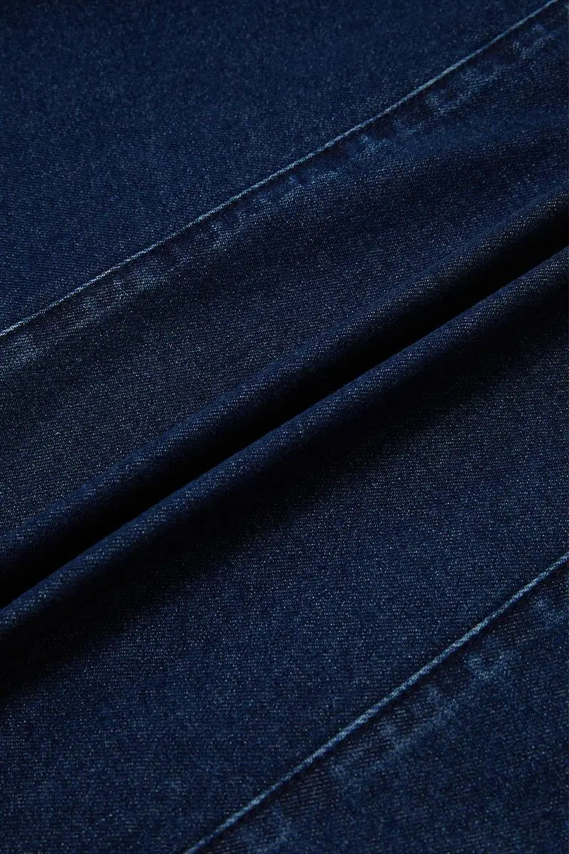 Wash Stitch Detail High Rise Long Denim Skirt Without Belt