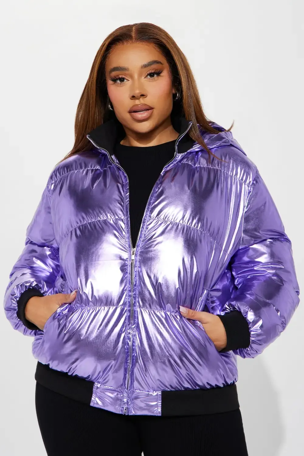 Taking Off Metallic Puffer Jacket - Lavender