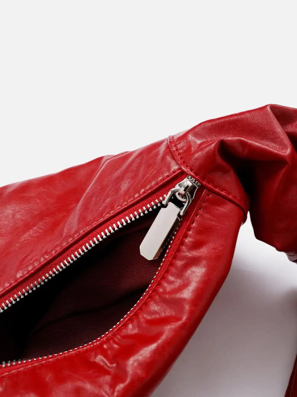 Red Faux Leather Diagonal Bag