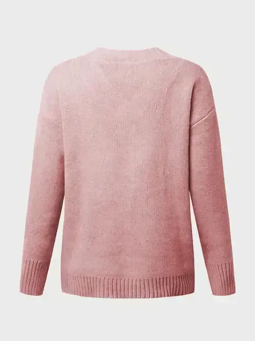 V-Neck Long Sleeve Knit Top Sweater AC
