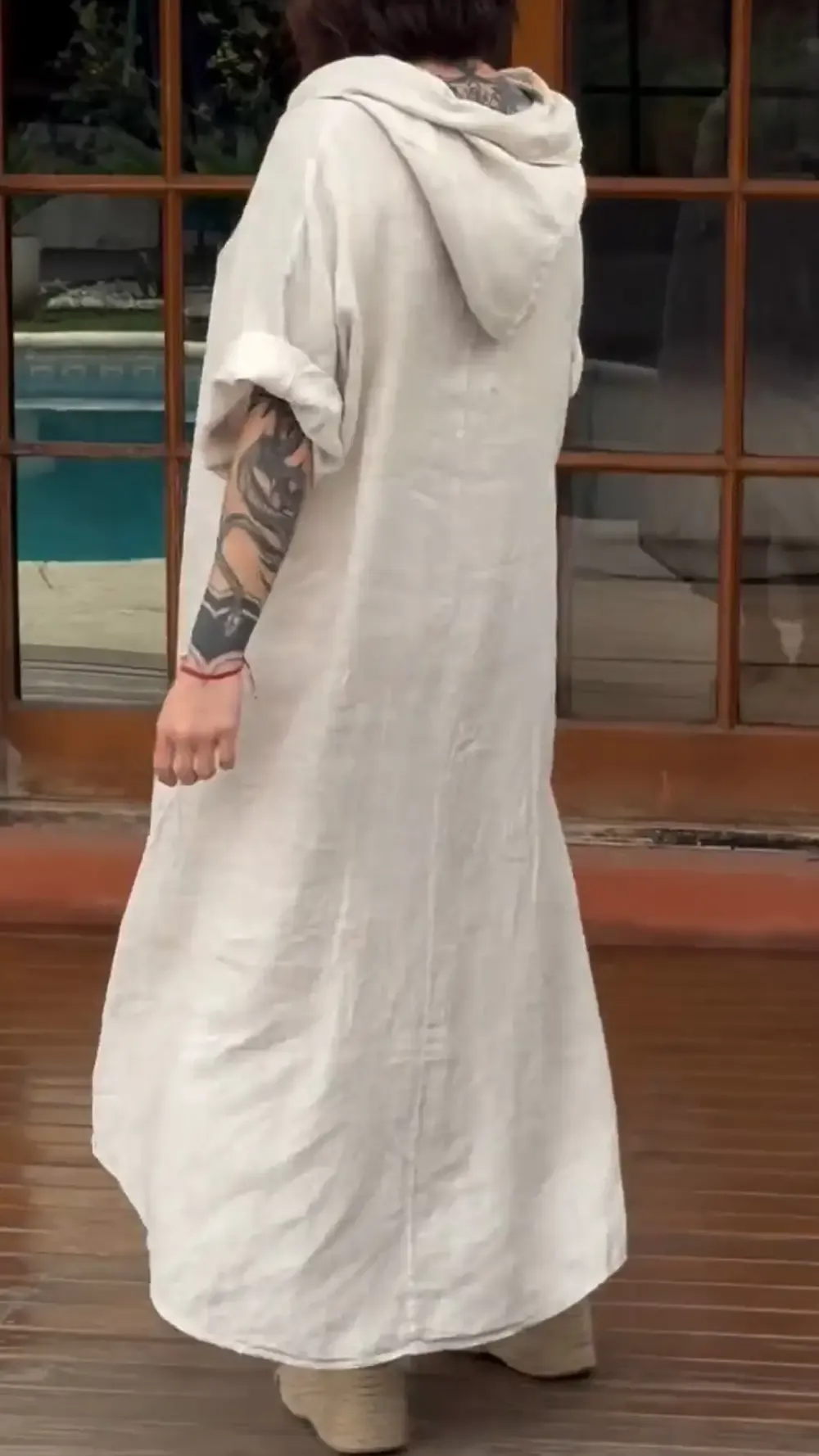 Women's Hooded Cotton and Linen Short-sleeved Casual Dress