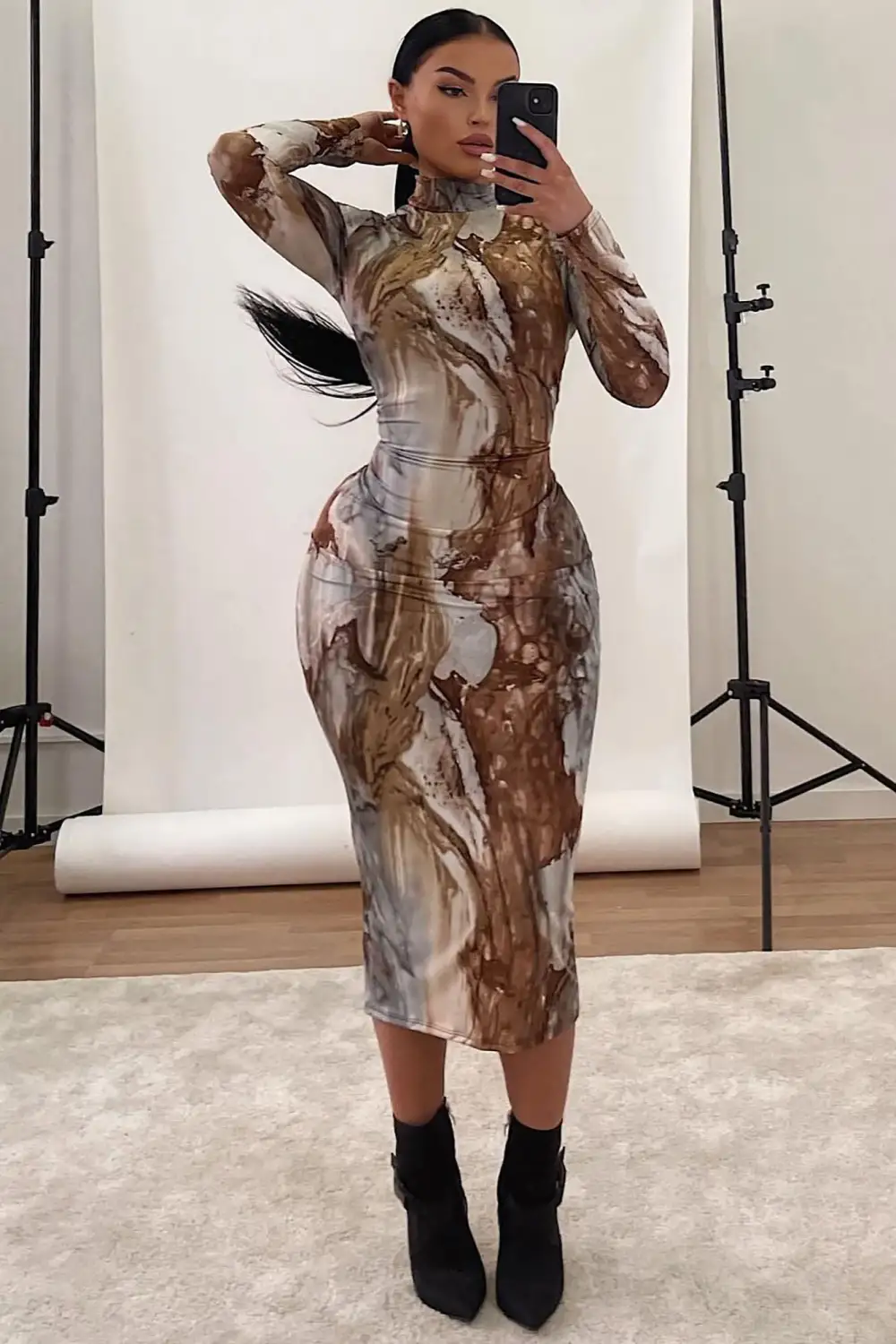 Greatest Obsession Midi Dress - Brown/combo
