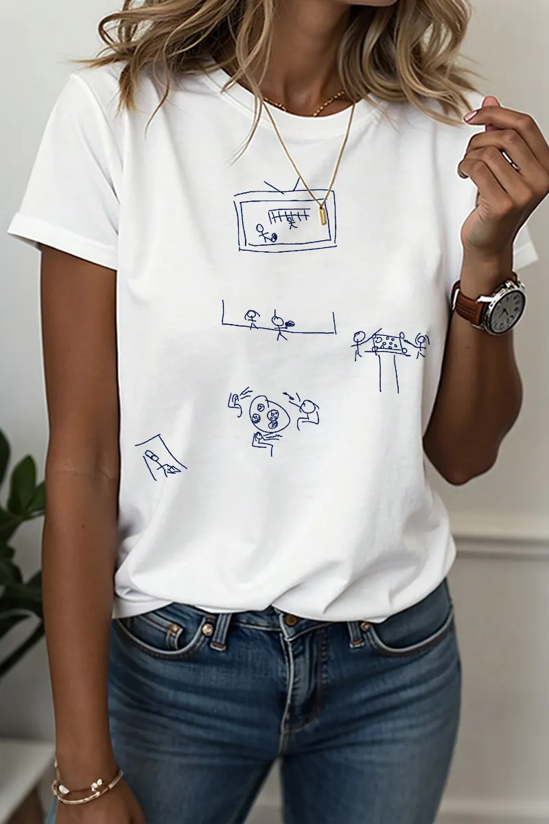 Charity Oil Paintings by Children Round Neck Short Sleeve T-Shirt