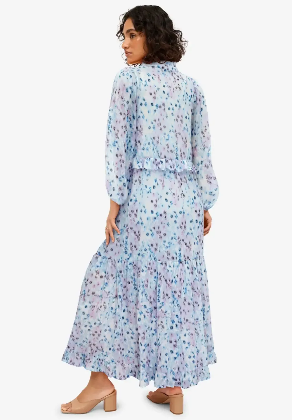 Sheer Maxi Dress With Ruffled Trim