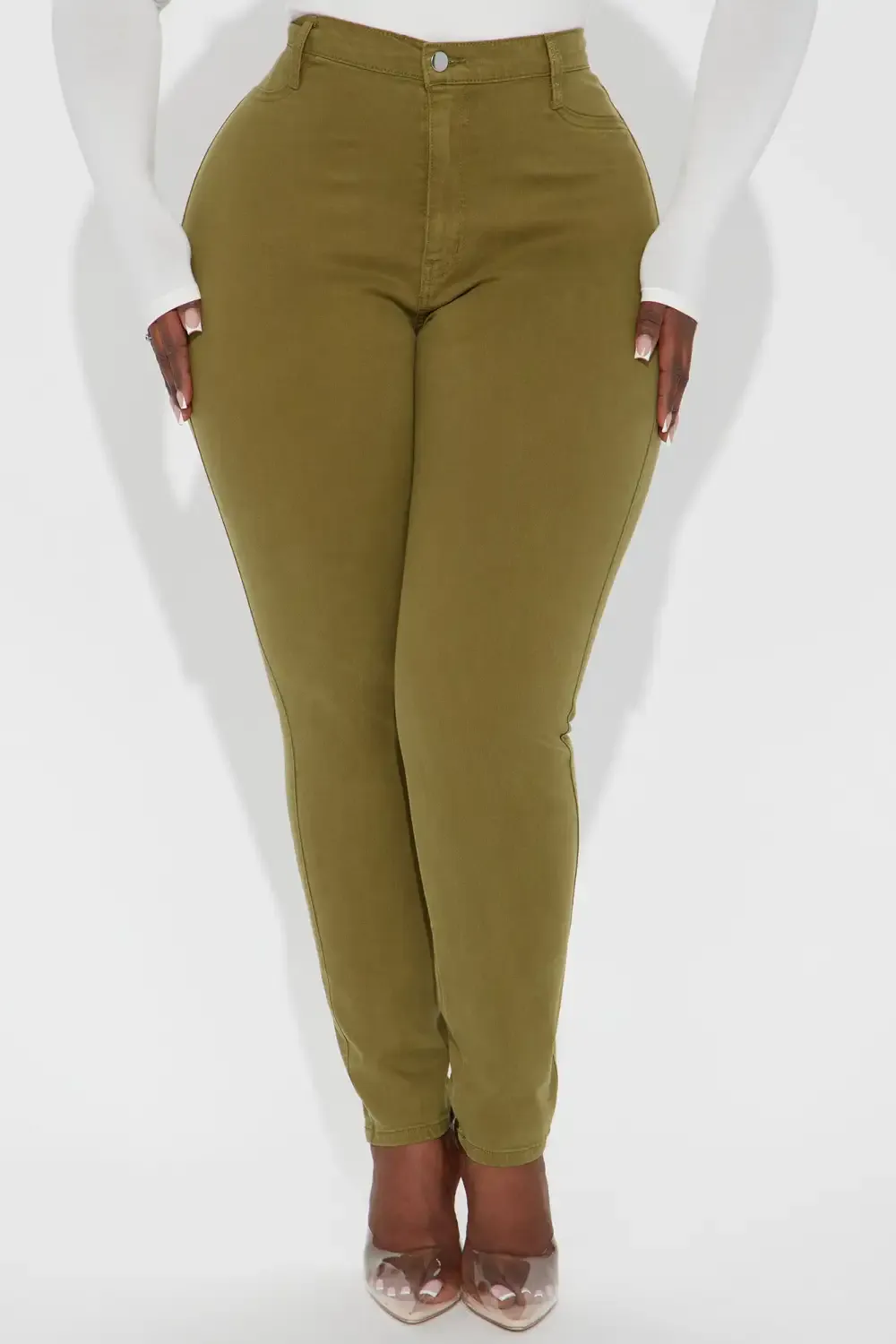 Classic Color High Waist Skinny Jeans - Olive