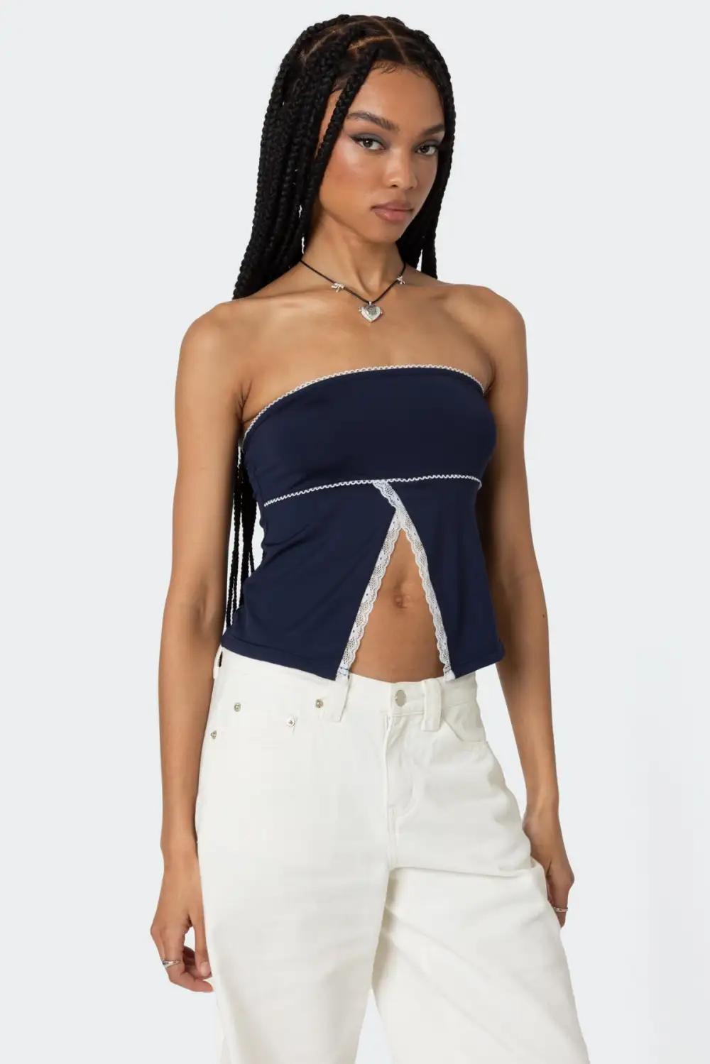 Lace Trim Split Front Tube Top