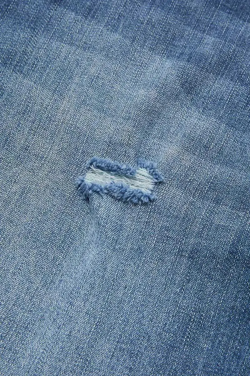 Wash Ripped Roll Hem High Rise Straight Leg Jeans Without Belt