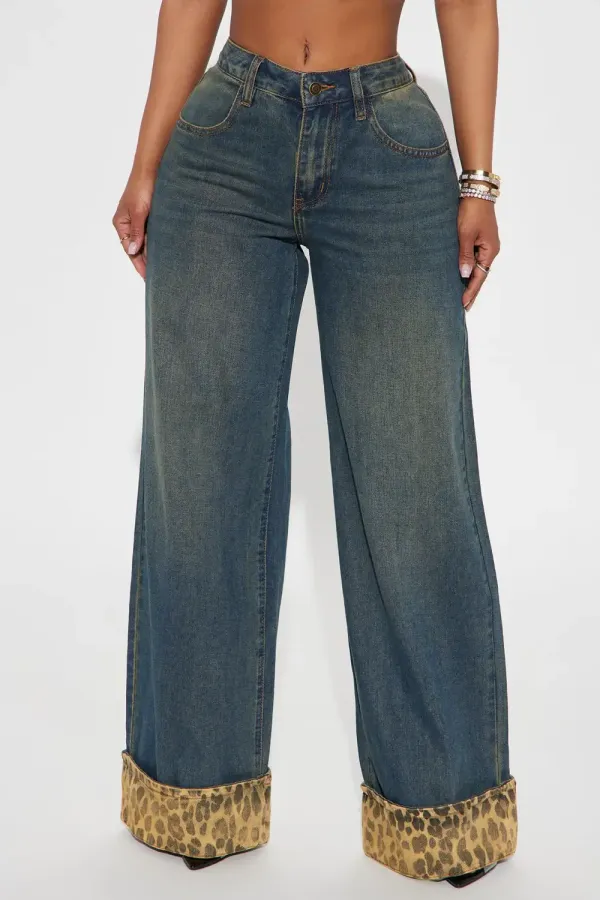 Prowling Around Non Stretch Cuffed Wide Leg Jeans - Vintage Wash