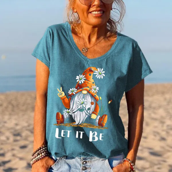 Let It Be Peace Gesture Little Man Pattern Women Tees