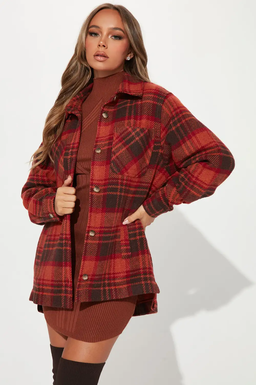 One Of The Boys Plaid Shacket - Rust