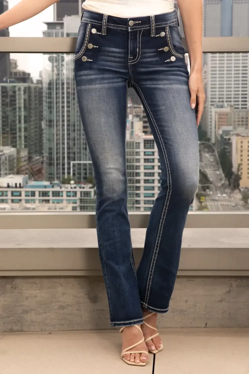 Front Button Bootcut Jeans